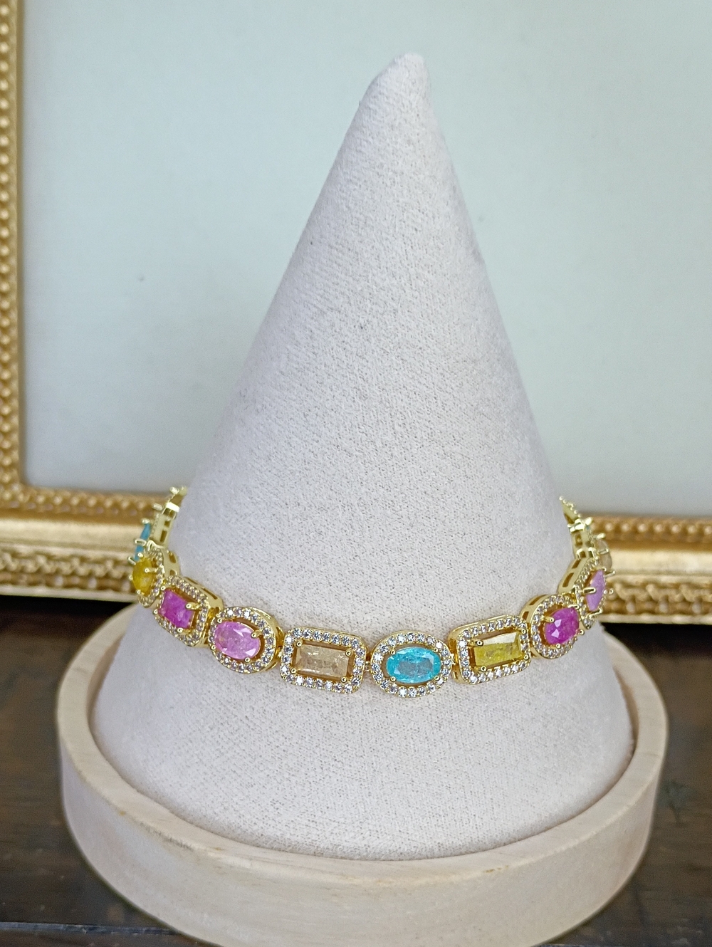 New Multi-Color Gemstone Gold Tennis Bracelet